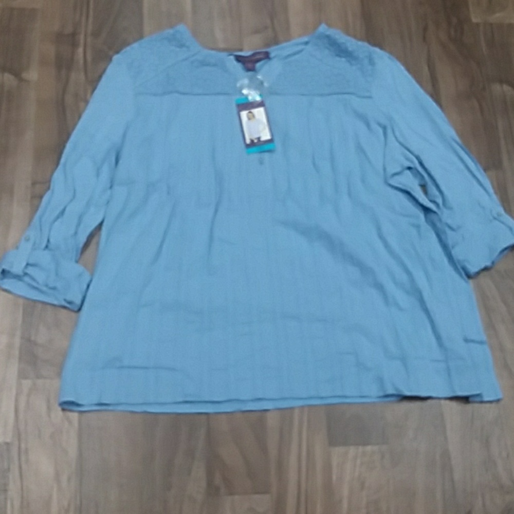 Gloria Vanderbilt Roll Tab Sleeve Blouse - Picture 1 of 4